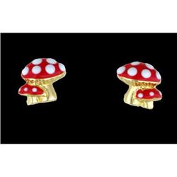 14KY Gold Enamel Mushroom Screw Back Earrings