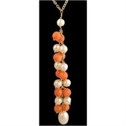 14KY Gold Natural Pearl and Pink Coral Necklace