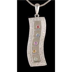 14KW Gold Multi Color Sapphires Diamond Pendant