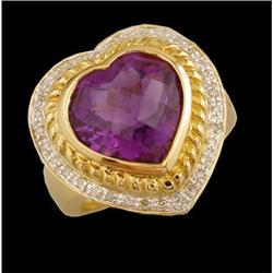 14KY Gold 5.28ct. Heart Amethyst Diamond Ring