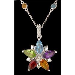 14KW Gold 3.15ct Multi Gemstone/Diamond Flower 