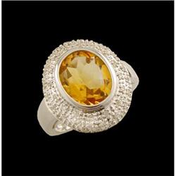 14KW Gold 4.09ct Oval Citrine/Diamond Ring