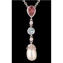 14KW Gold Multi Stone/Cultured Pearl Diamond Pe
