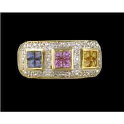 14KY Gold 1.36ct Multi Sapphire and Diamond Rin