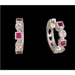 14KW Gold Ruby and Diamond Hoop Earrings
