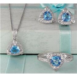 14KW 3.99ct Blue Topaz/Diamond Earring/Pendant/