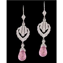 14KW Gold 3.28ct Pink Quartz/Diamond Earrings