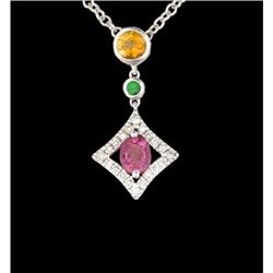14KW Gold 1.00ct. Multi Color /Diamond Necklace