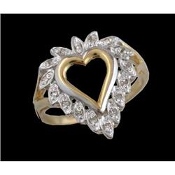 14KY Gold Diamond Heart Leaf Ring
