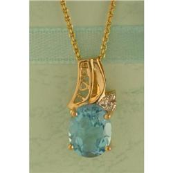 10KY Gold 2.00ct Blue Topaz and Diamond Pendant