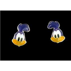 14KY Gold Road Runner Enamel Screw Back Earring