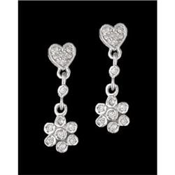 14KW Gold .25ct Diamond Heart/Flower Dangle Ear