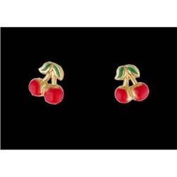 14KY Gold Juicy Cherry Enamel Earrings