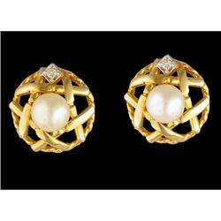 14KY Gold Pearl / Diamond Earrings