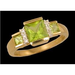 10KY Gold 1.46ct. Three Stone Peridot / Diamond