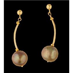 14KY Gold 7MM Tahitian Pearl Dangling Earrings