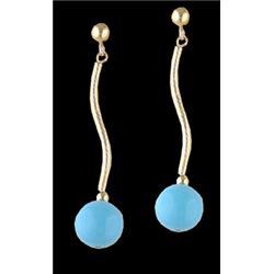 14KY Gold 6 MM Turquoise Round Cabochon Earring