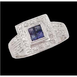 14KW Gold Sapphire /Diamond Deco Style Ring
