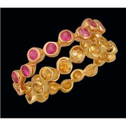 14KY,Pink Gold Multi Sapphire Two Teir Ring