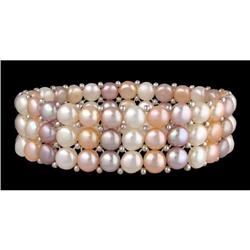 Multi Color Freshwater Pearl,Silver Stretch Bra