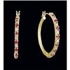Image 1 : 10KY Gold Dangling .75ct Ruby / Diamond Hoop Ea