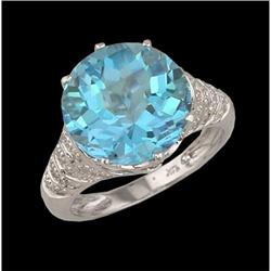 14KW Gold 7.60ct Round-cut Blue Topaz/Diamond R