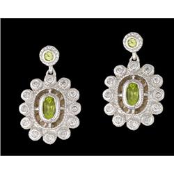14KW Gold Dangling Diamond Peridot Earrings