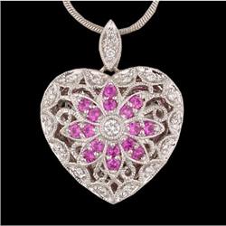 14KW Gold Pink Sapphire and Diamond Heart Locke