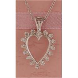 14K White Gold Open Heart Diamond Pendant