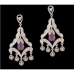 14KW Gold Amethyst/Diamond Dangle Earrings