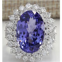 10.62 CTW Natural Tanzanite And Diamond Ring 18K Solid White Gold