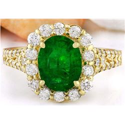2.35 CTW Natural Emerald 18K Solid Yellow Gold Diamond Ring
