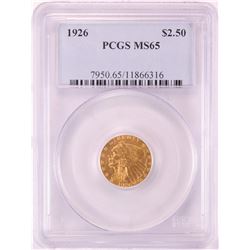 1926 $2 1/2 Indian Head Quarter Eagle Gold Coin PCGS MS65