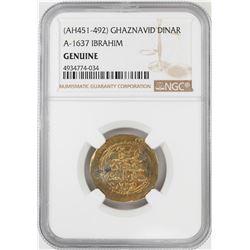 AH451-492 Ghaznavid Dinar A-1637 Ibrahim Gold Coin NGC Genuine