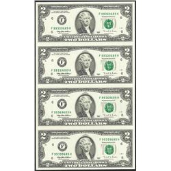 Uncut Sheet of (4) 1995 $2 Federal Reserve Notes Atlanta