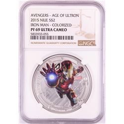2015 Niue $2 Proof Avengers Age of Ultron Iron Man Silver Coin NGC PF69 Ultra Cameo