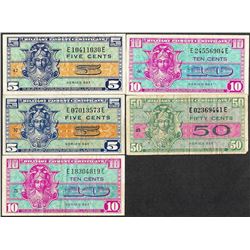 Lot of (5) Series 521 Military Payment Certificate Notes