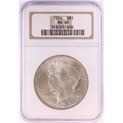 1924 $1 Peace Silver Dollar Coin NGC MS65