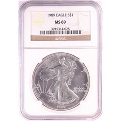 1989 $1 American Silver Eagle Coin NGC MS69
