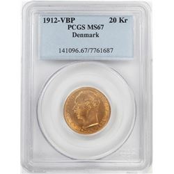 1912-VBP Denmark 20 Kroners Gold Coin PCGS MS67