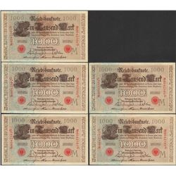Lot of (5) Consecutive 1910 Germany 1,000 Mark Currency Notes