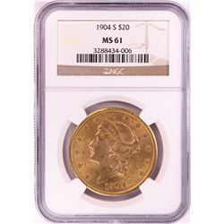 1904-S $20 Liberty Head Double Eagle Gold Coin NGC MS61