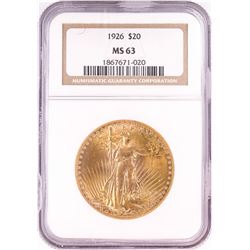 1926 $20 St. Gaudens Double Eagle Gold Coin NGC MS63