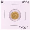 Image 1 : 1851 $1 Type 1 Liberty Head Gold Dollar Coin