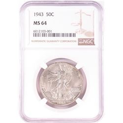 1943 Walking Liberty Half Dollar Coin NGC MS64