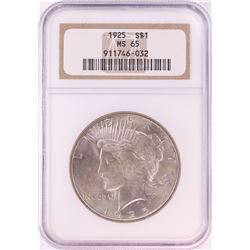 1925 $1 Peace Silver Dollar Coin NGC MS65