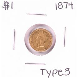 1874 Type 3 $1 Indian Princess Head Gold Dollar Coin