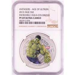 2015 Niue $2 Proof Avengers Age of Ultron Incredible Hulk Silver Coin NGC PF69 Ultra Cameo