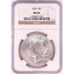 1924 $1 Peace Silver Dollar Coin NGC MS65