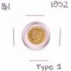 Image 1 : 1852 Type 1 $1 Liberty Head Gold Dollar Coin